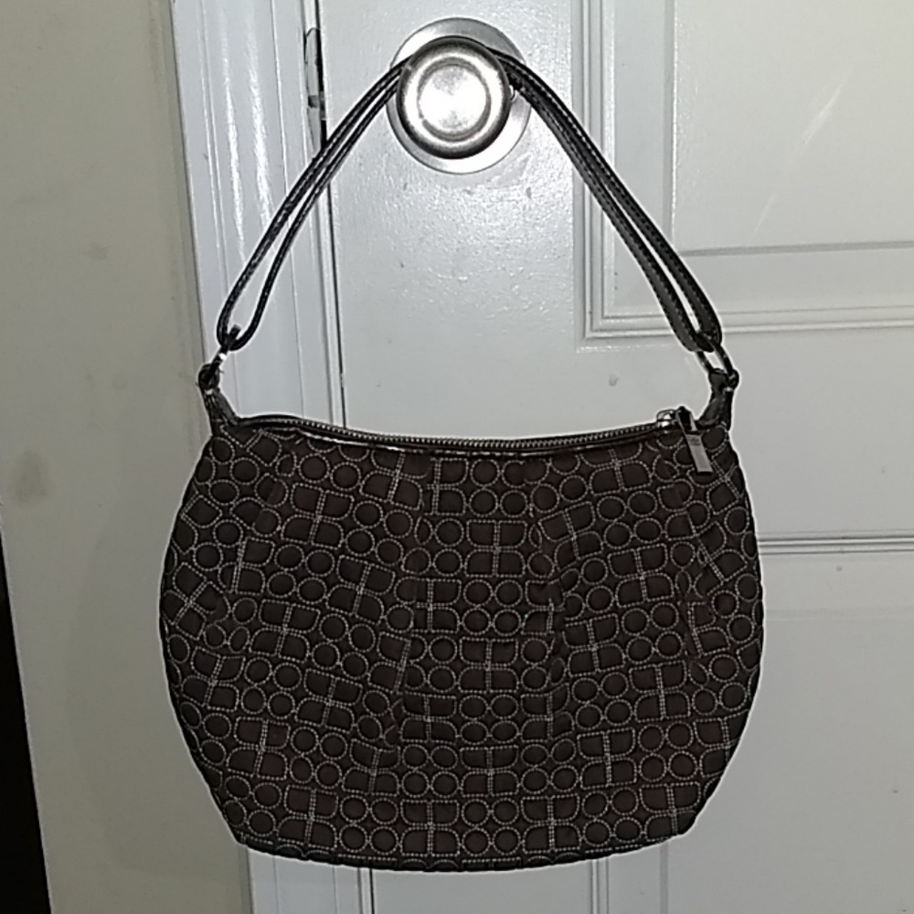 Kate Spade Rare | Collector's Brown Fabric Bag Light Blue Stitching Logo Allover